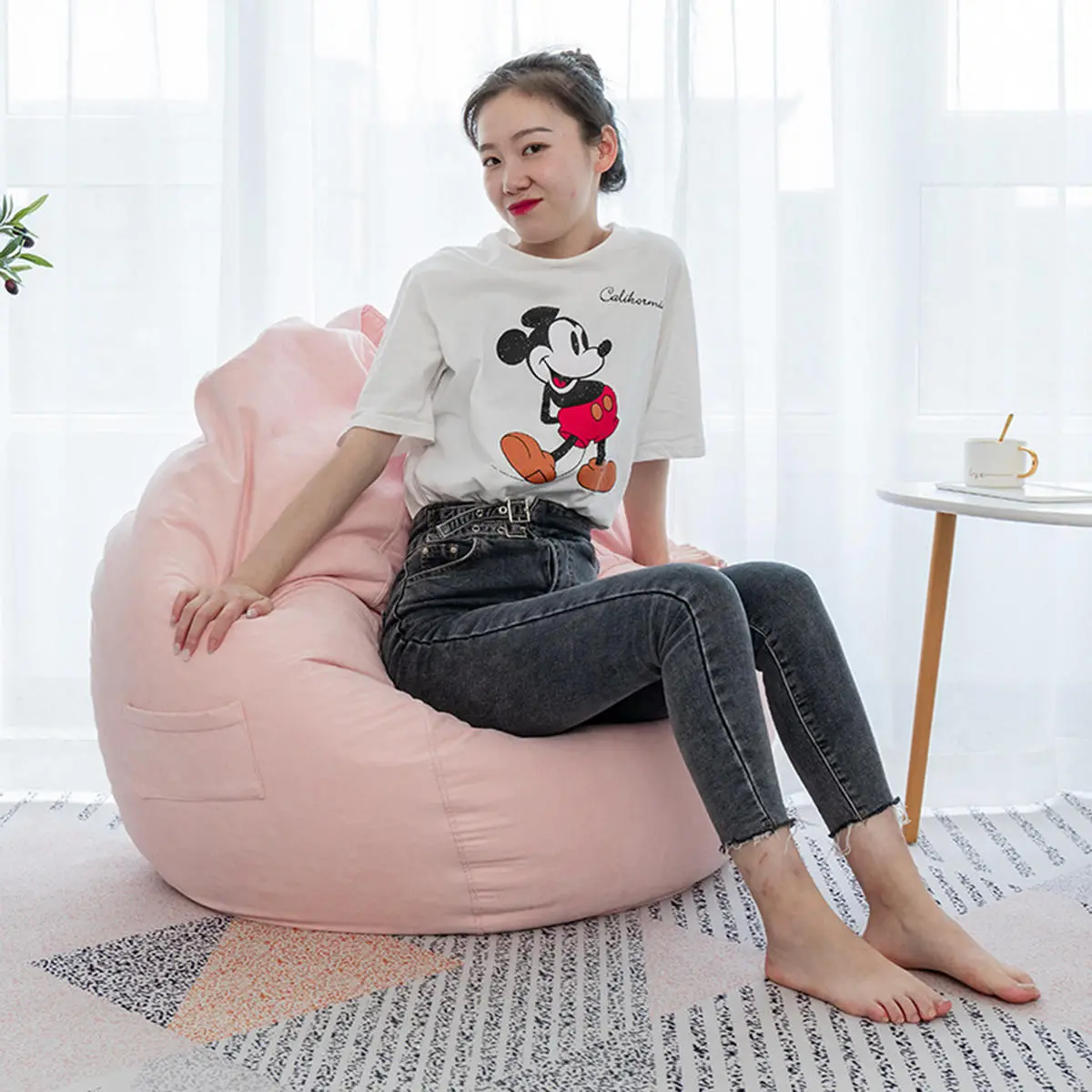 Lazy Sofas Cover Chairs Linen Cloth Lounger Seat Bean Bag Pouf Puff Couch Tatami Living Room