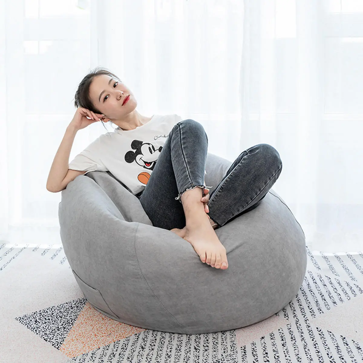 Lazy Sofas Cover Chairs Linen Cloth Lounger Seat Bean Bag Pouf Puff Couch Tatami Living Room