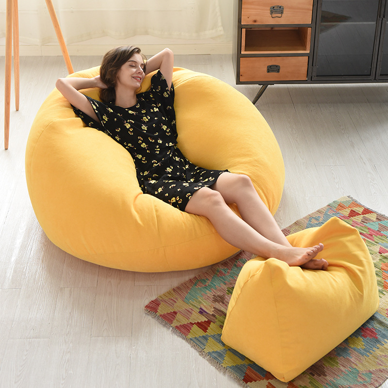 Lazy Sofas Cover Chairs Linen Cloth Lounger Seat Bean Bag Pouf Puff Couch Tatami Living Room