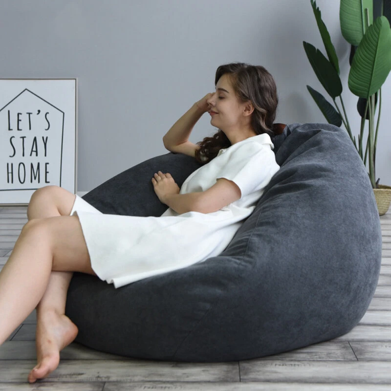 Lazy Sofas Cover Chairs Linen Cloth Lounger Seat Bean Bag Pouf Puff Couch Tatami Living Room