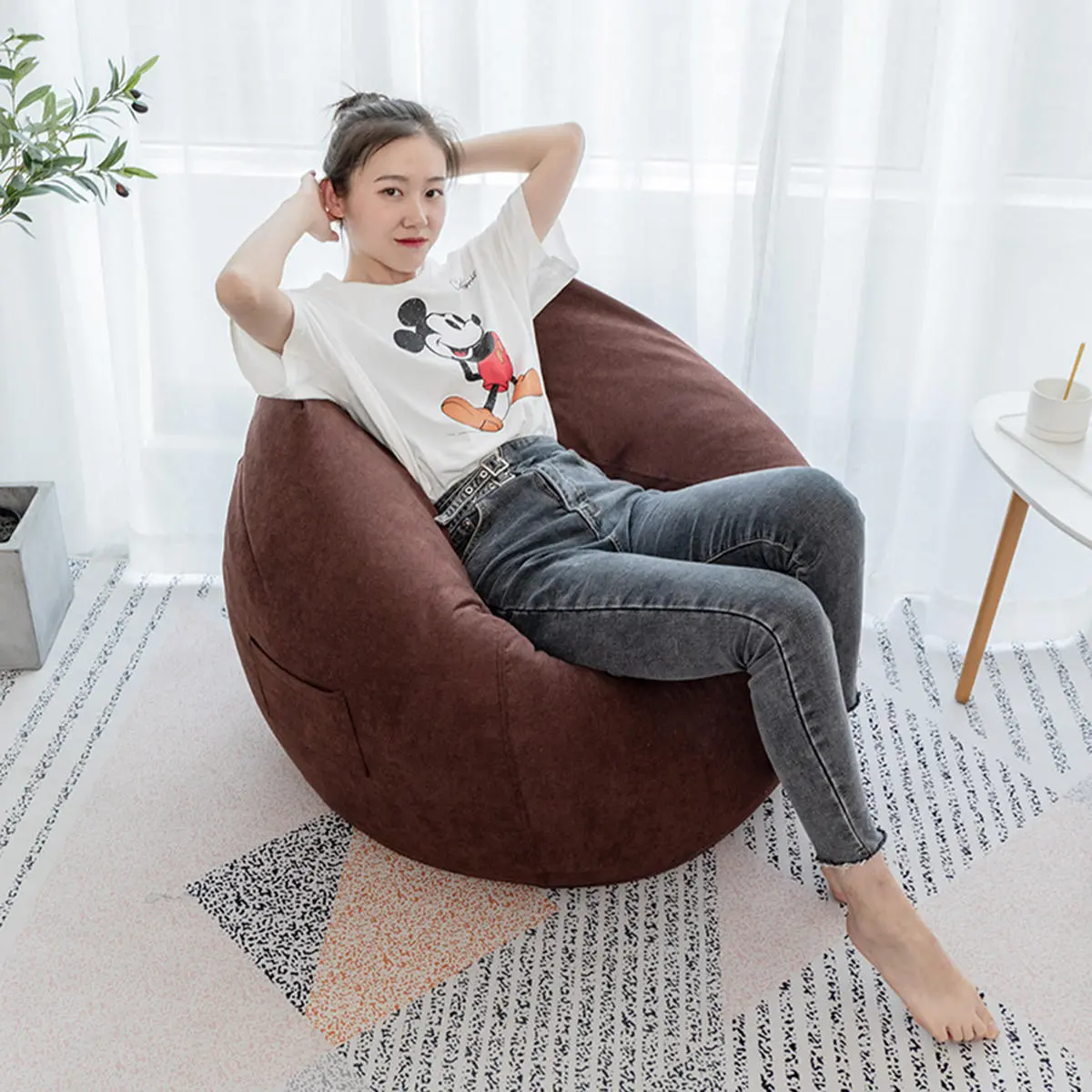 Lazy Sofas Cover Chairs Linen Cloth Lounger Seat Bean Bag Pouf Puff Couch Tatami Living Room