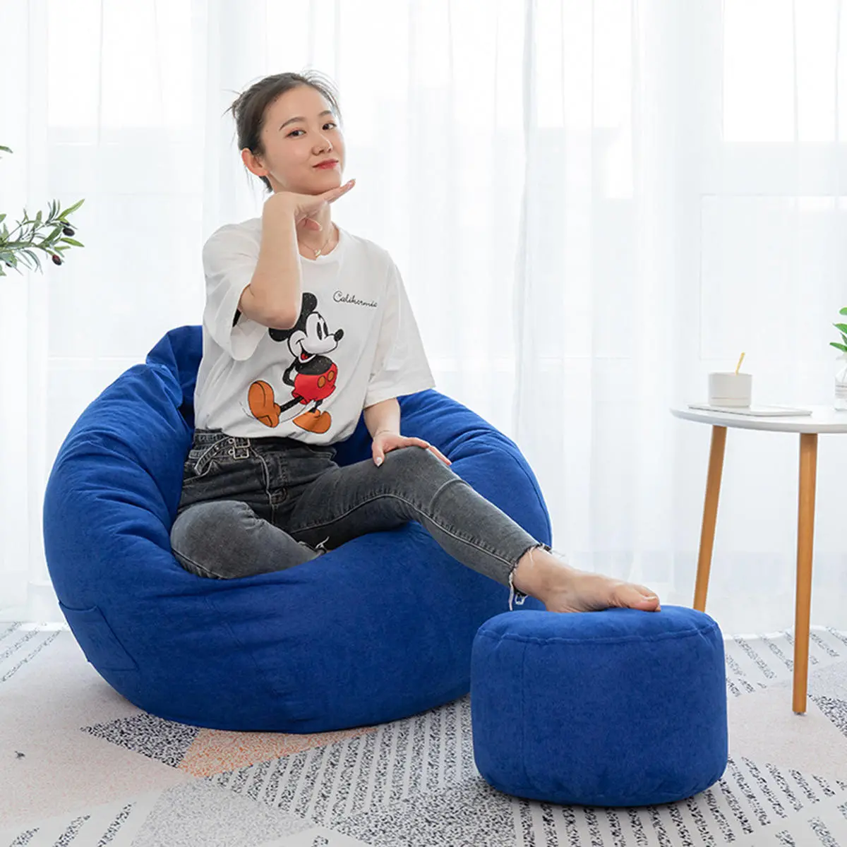 Lazy Sofas Cover Chairs Linen Cloth Lounger Seat Bean Bag Pouf Puff Couch Tatami Living Room