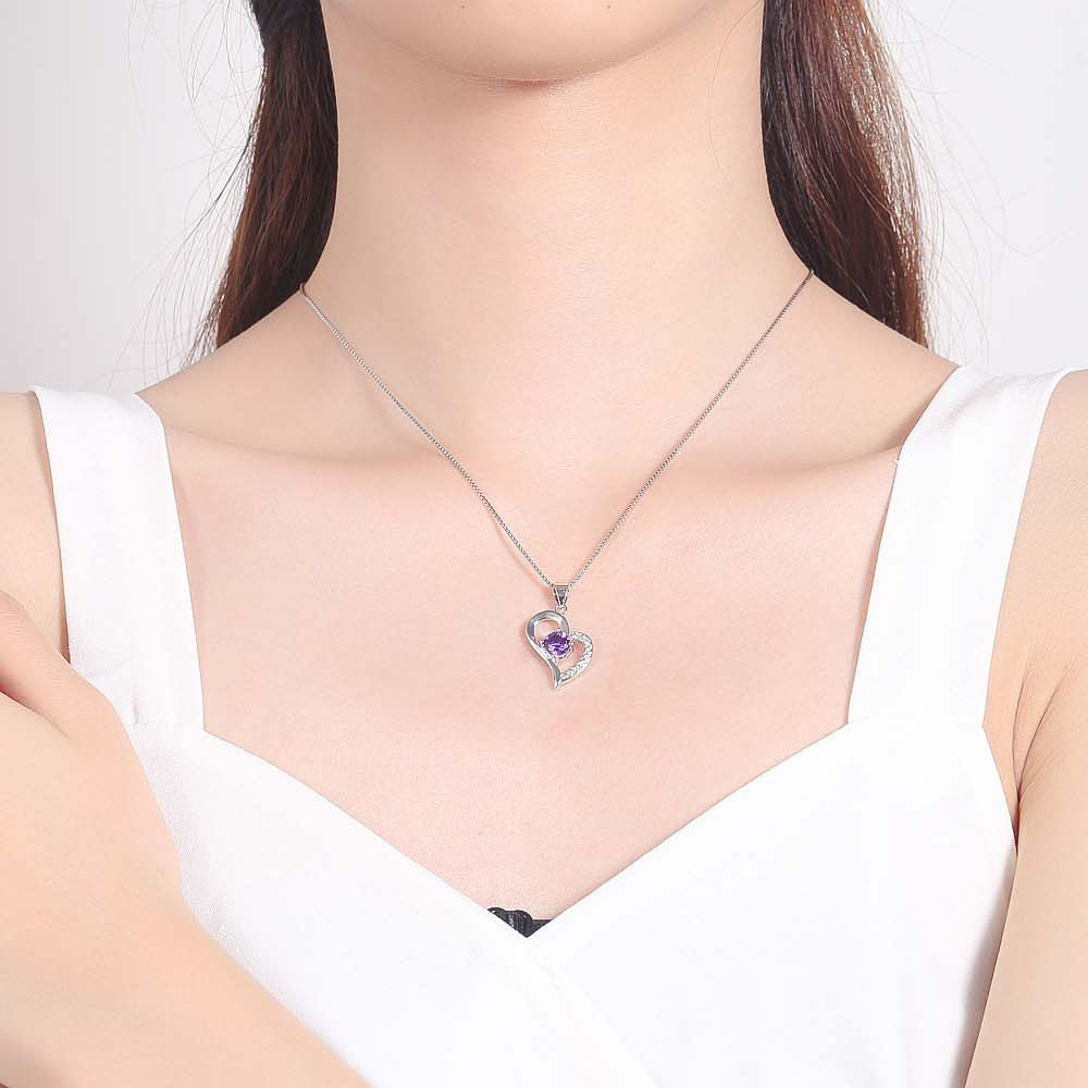 925 Sterling Silver Crank, High Quality Women's Jewelry, Purple Crystal, Zirconia, Heart, Pendant