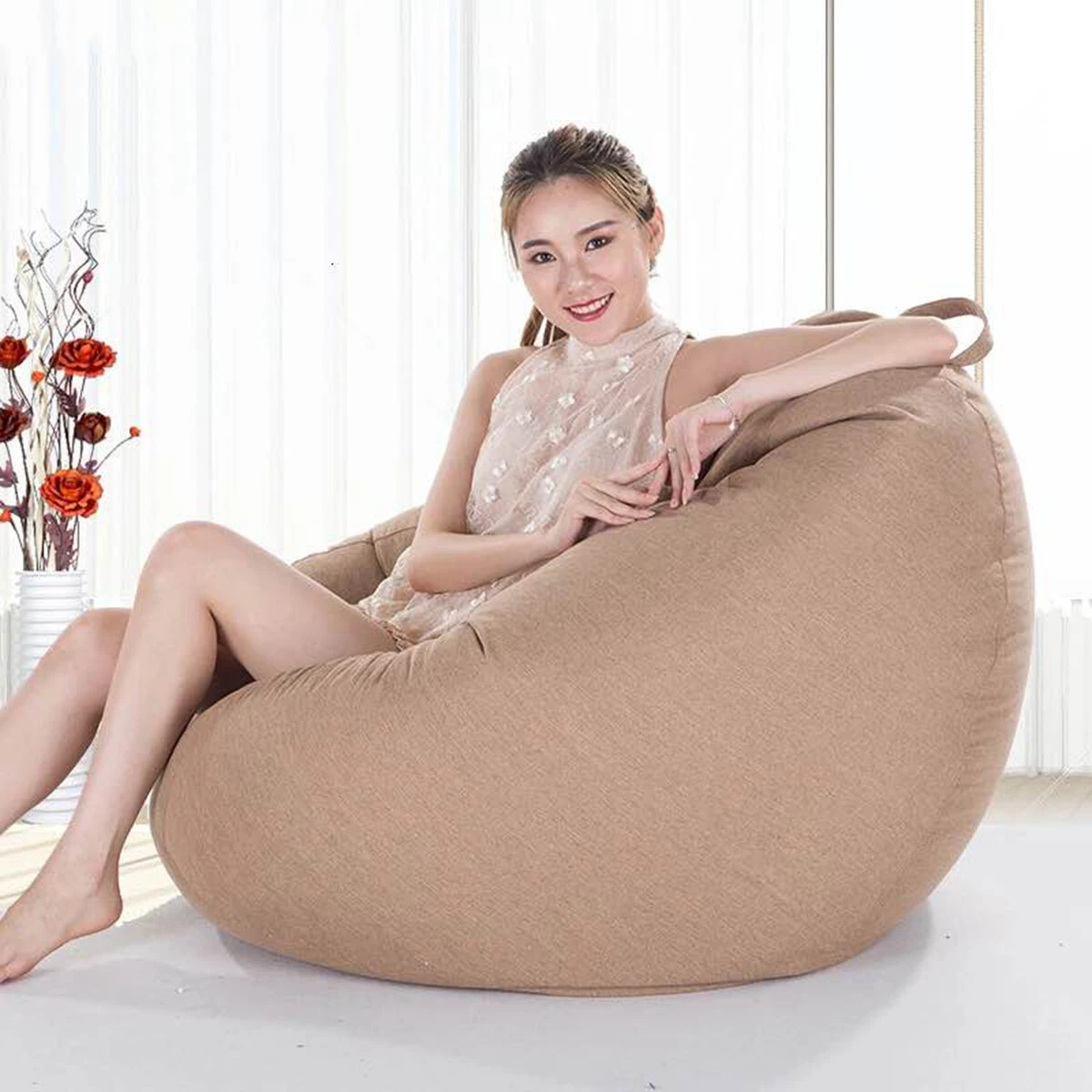 Sofas Cover Chairs Filler Linen Cloth Lounger Seat Bean Bag Pouf Puff Couch Tatami for Living Room