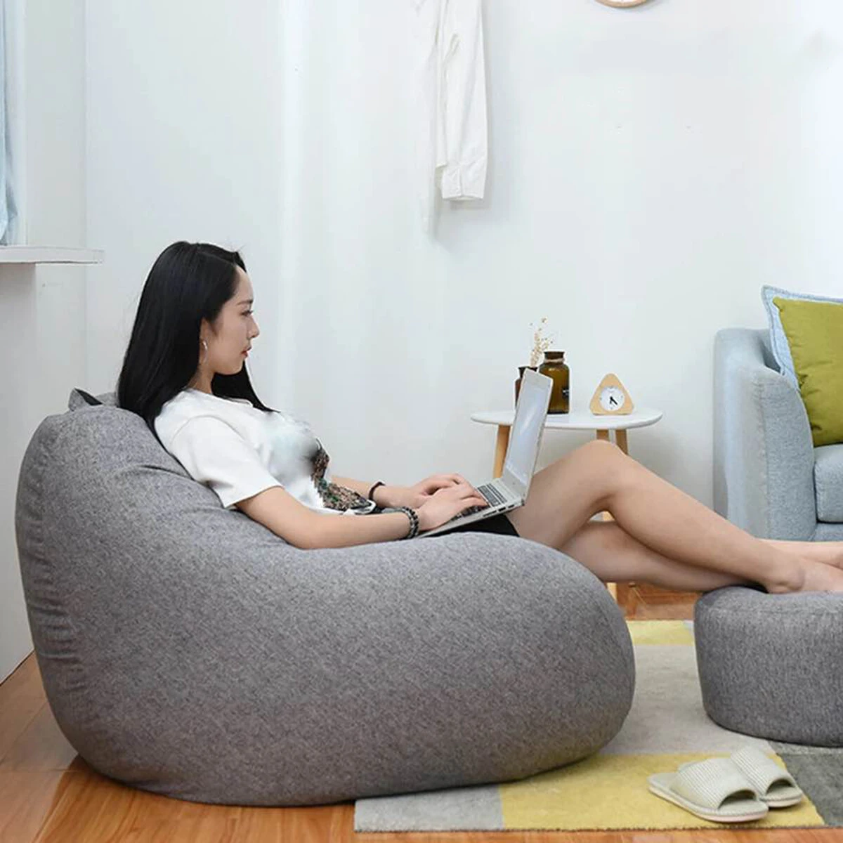 Sofas Cover Chairs Filler Linen Cloth Lounger Seat Bean Bag Pouf Puff Couch Tatami for Living Room