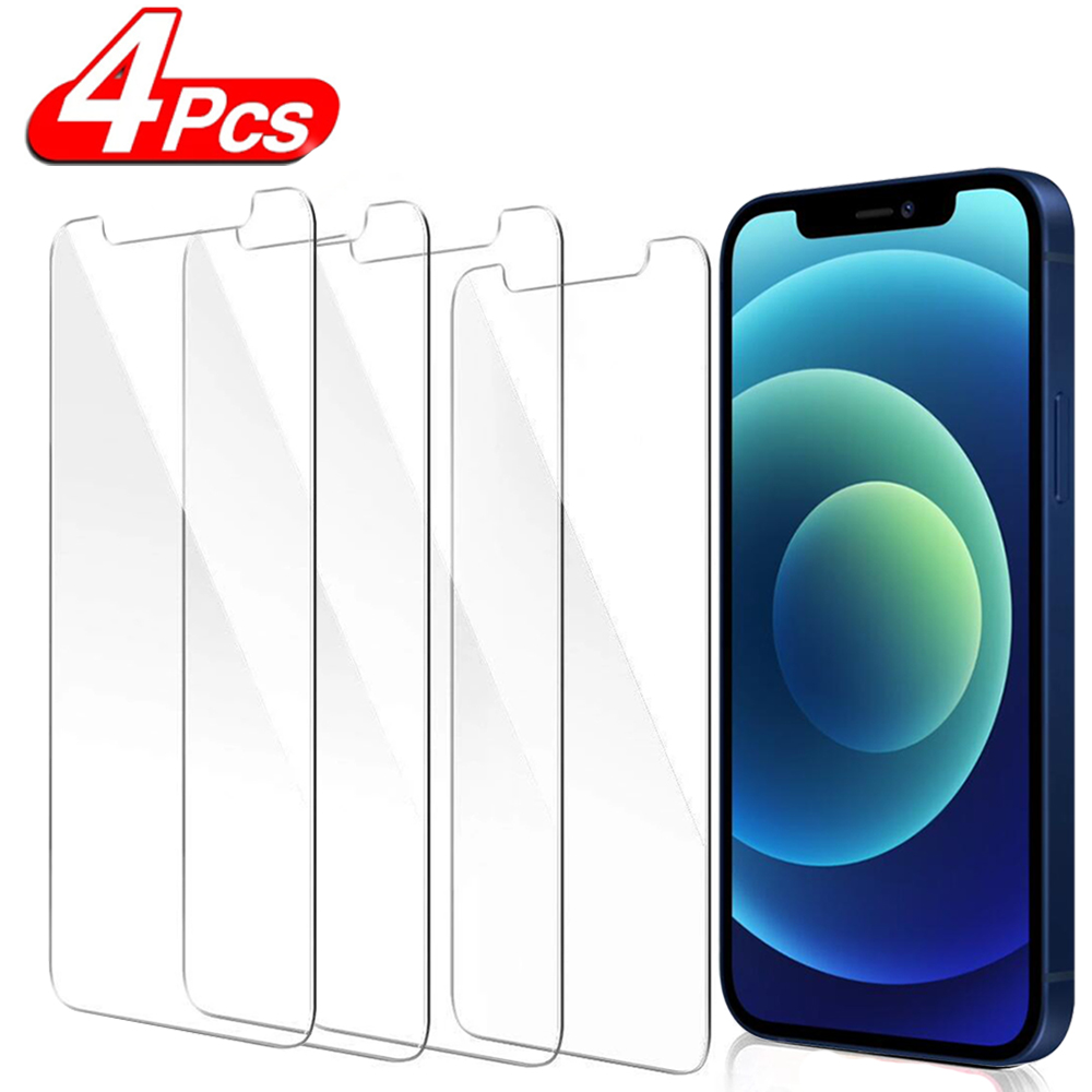 4Pcs Protective glass on For iPhone 13 12 11 Pro XS Max XR 7 8 Plus screen protector Tempered glass
