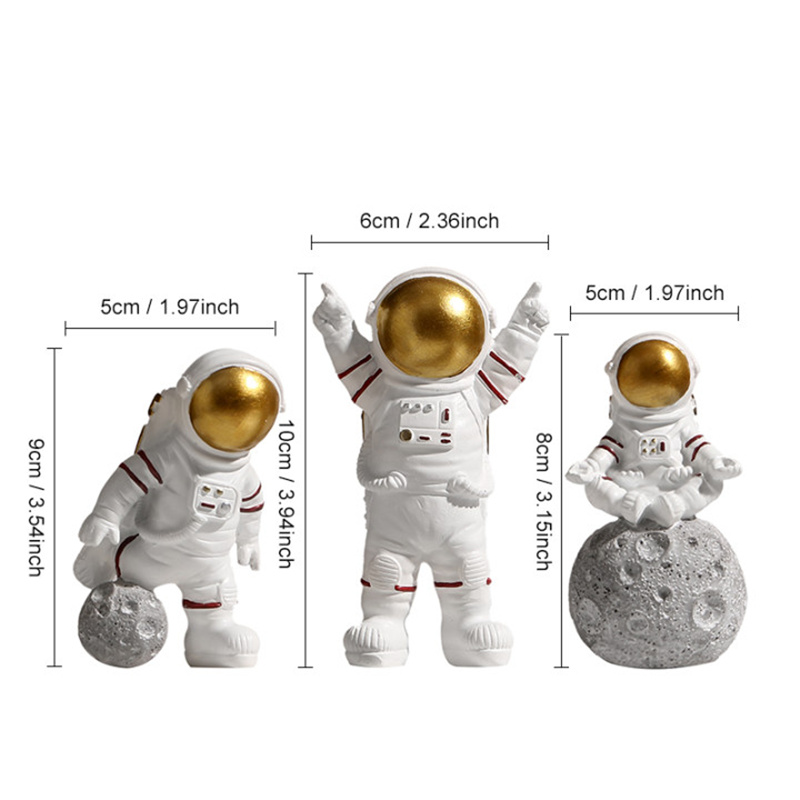 3-piece Nordic Astronaut figurines in resin, modern home decor, table ornaments, mononaut figure