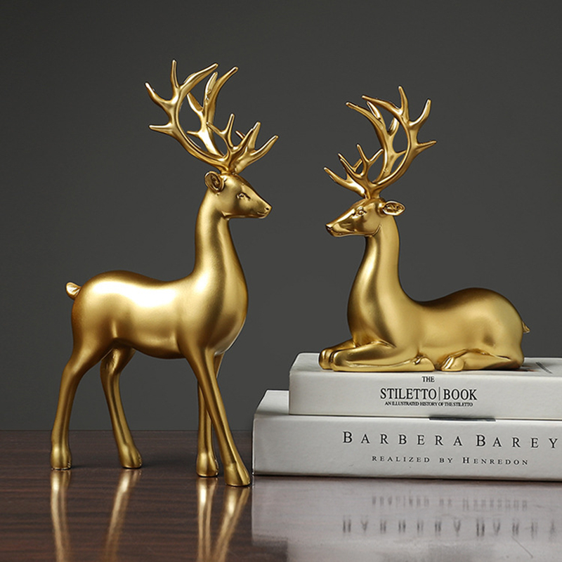 Fashion couple deer sculptures home decor figurines collectibles wedding gifts office bookself