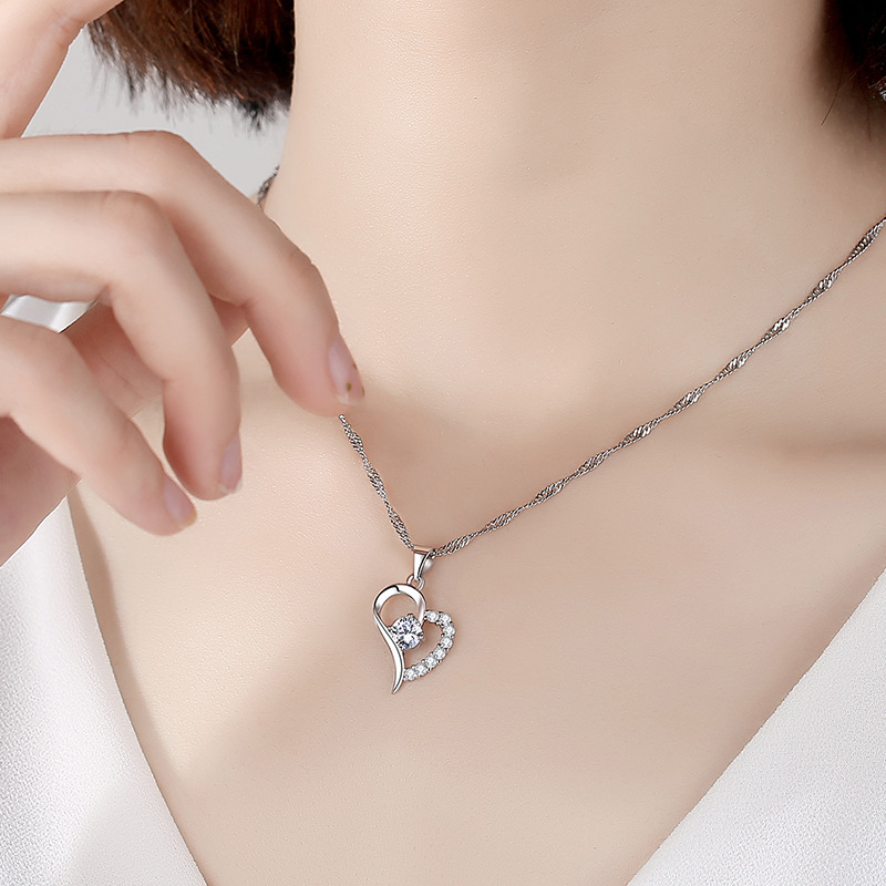 925 Sterling Silver Crank, High Quality Women's Jewelry, Purple Crystal, Zirconia, Heart, Pendant