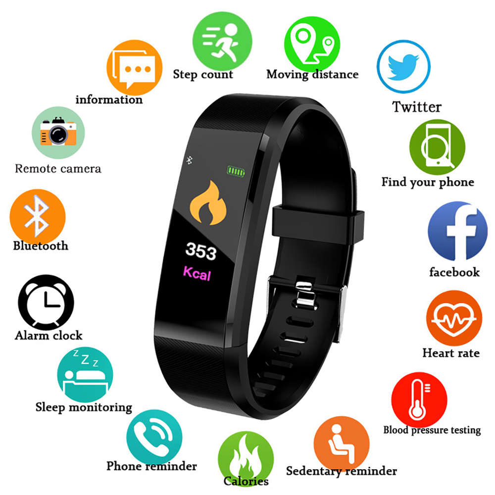 Smart wrist watch 115 fitness monitoring blood pressure sports watch, heart rate monitor wristband