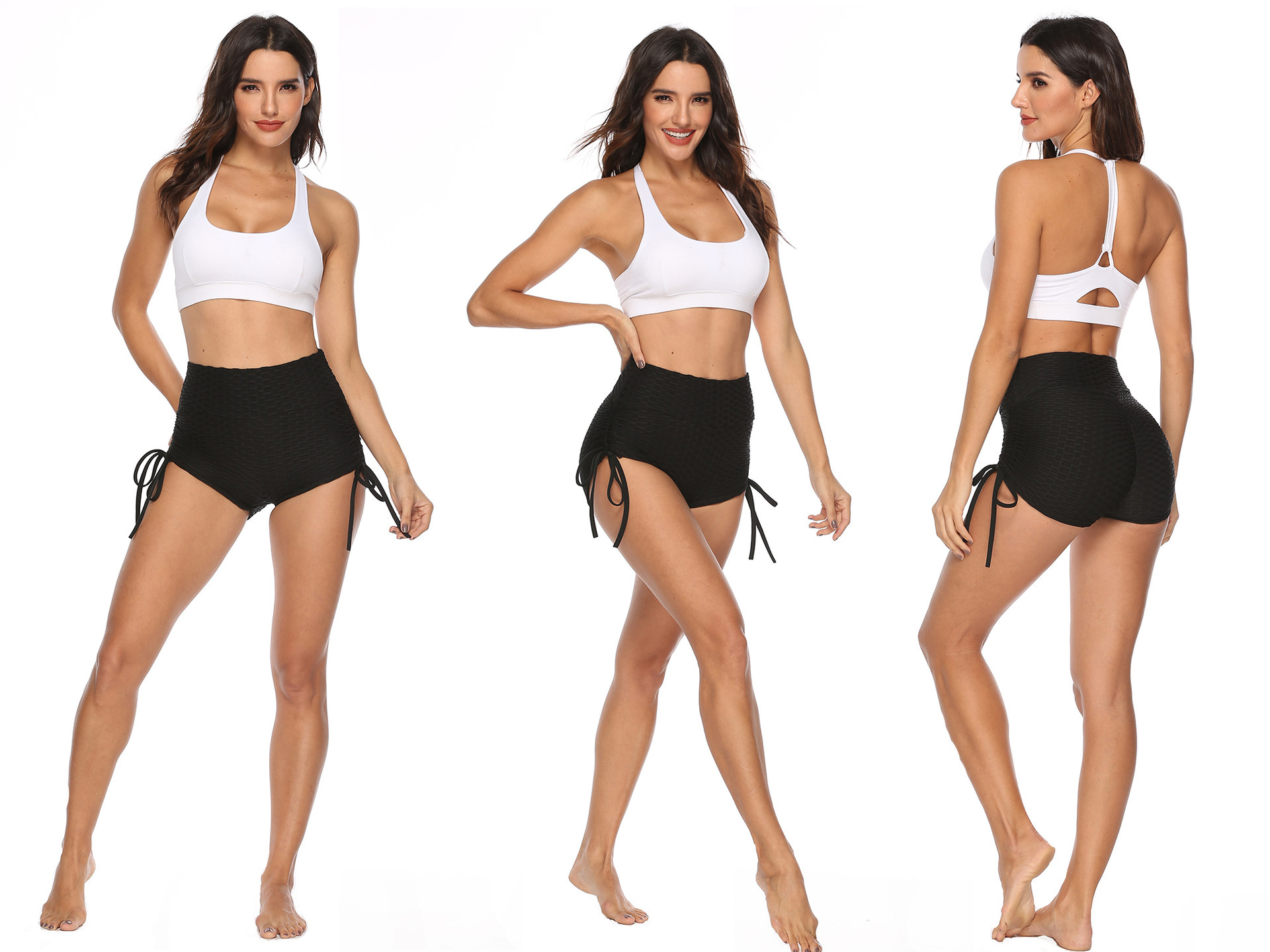 Ladies high waist tummy tuck hip high elastic slim sports shorts gym exercise running sportswear