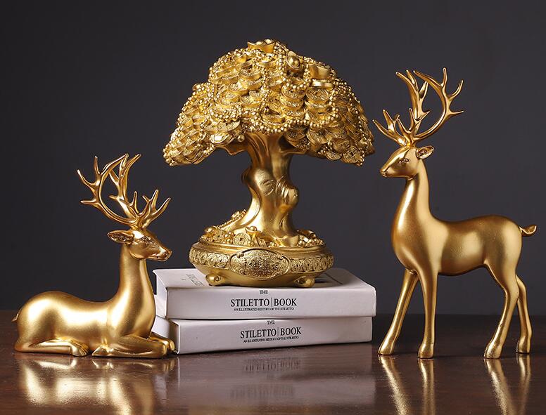 Fashion couple deer sculptures home decor figurines collectibles wedding gifts office bookself