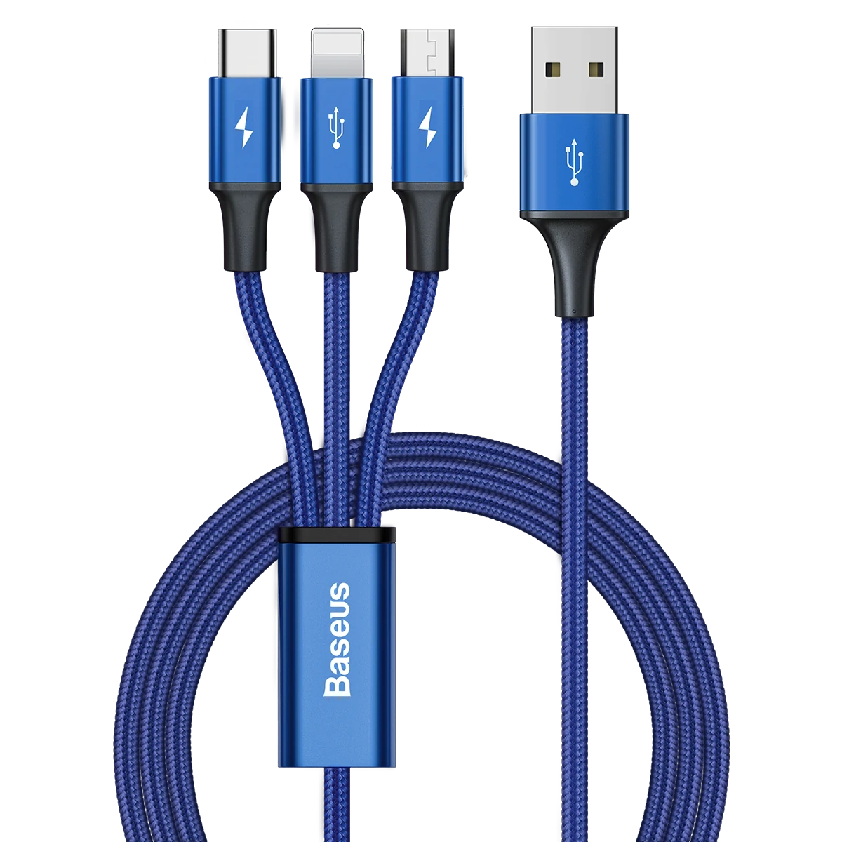 3 In 1 USB To USB-C/Micro USB/iP Port Cable Fast Charging Data Transmission Cord Line 1.2m