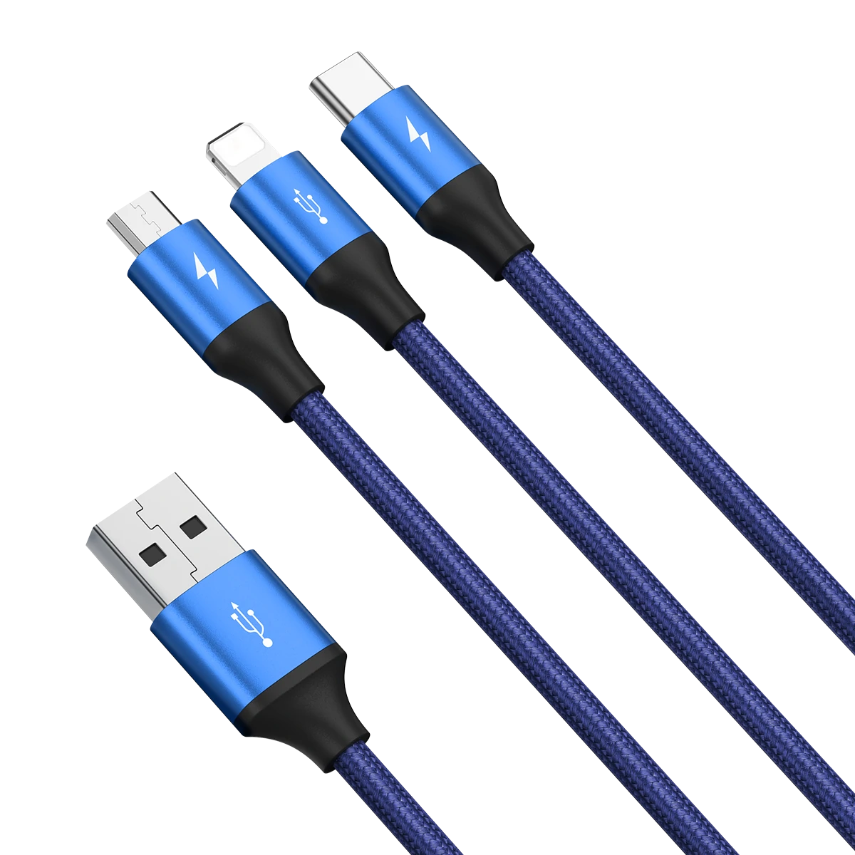 3 In 1 USB To USB-C/Micro USB/iP Port Cable Fast Charging Data Transmission Cord Line 1.2m