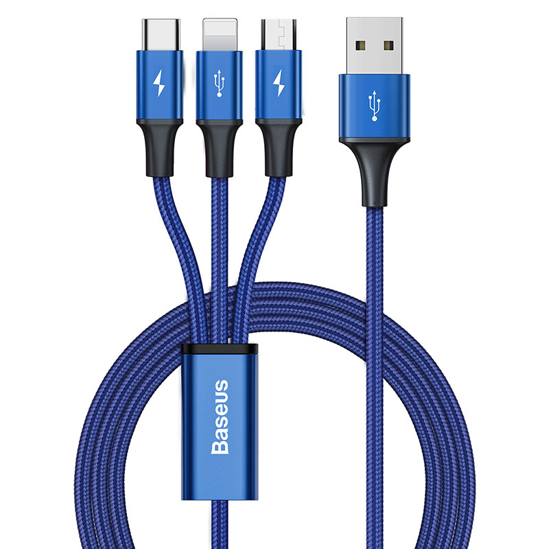 3 In 1 USB To USB-C/Micro USB/iP Port Cable Fast Charging Data Transmission Cord Line 1.2m