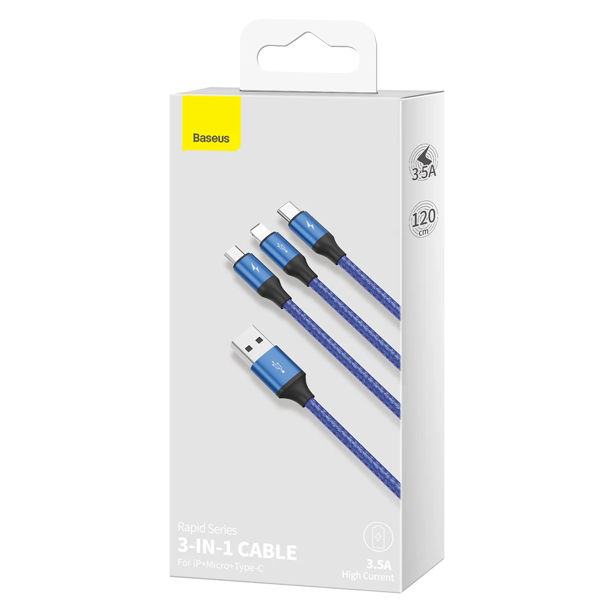 3 In 1 USB To USB-C/Micro USB/iP Port Cable Fast Charging Data Transmission Cord Line 1.2m