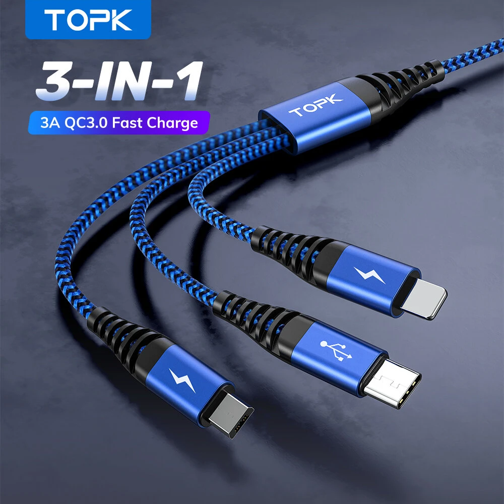 3 in 1 Data Cable QC3.0 Fast Charging Data Line For iPhone 12 XS 11Pro for Samsung Galaxy S21