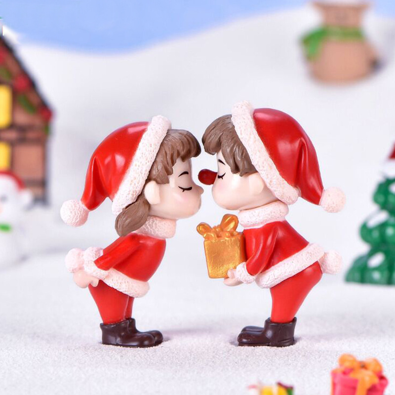 Christmas doll for couple, 2 pieces, decoration for garden bonsai toy ornament  crafts with resin