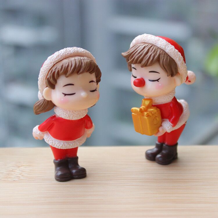 Christmas doll for couple, 2 pieces, decoration for garden bonsai toy ornament  crafts with resin