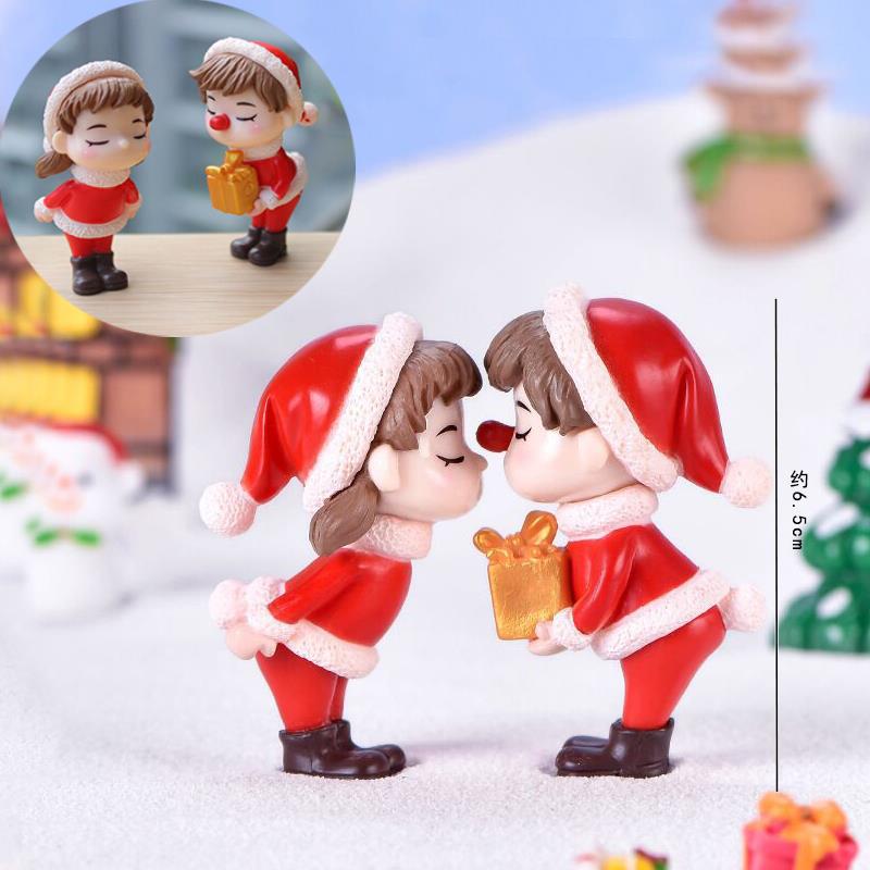 Christmas doll for couple, 2 pieces, decoration for garden bonsai toy ornament  crafts with resin
