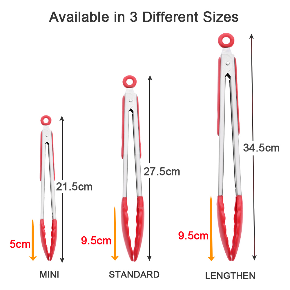 Silicone BBQ Grilling Tong Kitchen Cooking Salad Bread Serving Tong Non Clamp Stainless