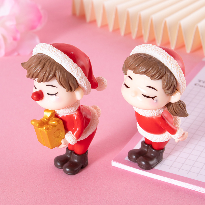 Christmas doll for couple, 2 pieces, decoration for garden bonsai toy ornament  crafts with resin