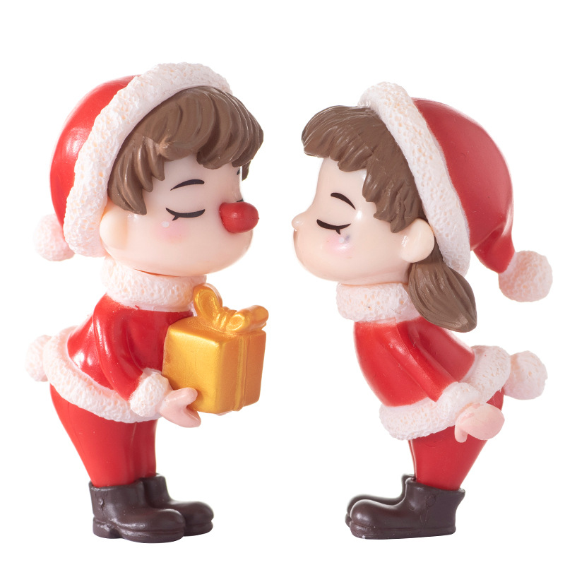 Christmas doll for couple, 2 pieces, decoration for garden bonsai toy ornament  crafts with resin