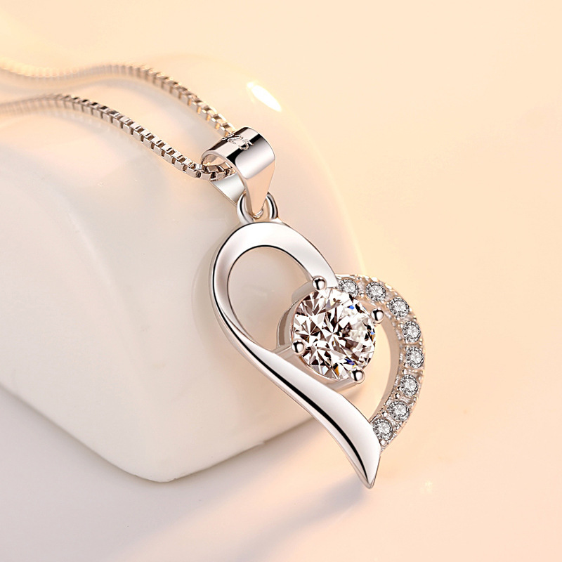 925 Sterling Silver Crank, High Quality Women's Jewelry, Purple Crystal, Zirconia, Heart, Pendant