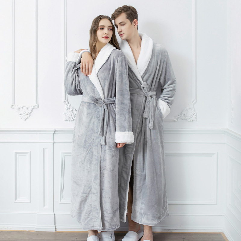 Couple Winter Long Coral Fleece Bathrobe Kimono Warm Flannel Bathrobes Men and Women Robes