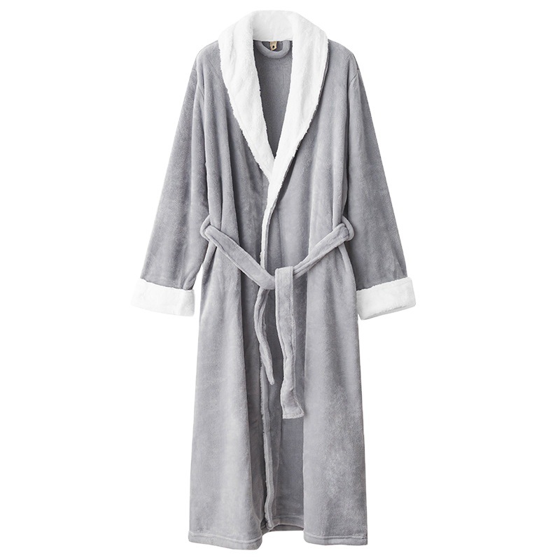 Couple Winter Long Coral Fleece Bathrobe Kimono Warm Flannel Bathrobes Men and Women Robes