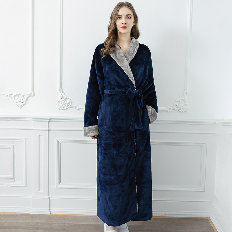 Couple Winter Long Coral Fleece Bathrobe Kimono Warm Flannel Bathrobes Men and Women Robes