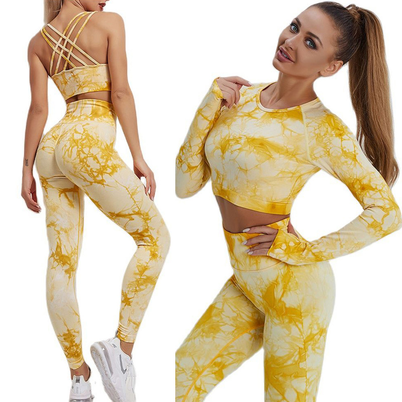 Yoga Set Sexy Female Tracksuit Tie-dye Sportswear High Waist Athletic Leggings Workout Bra Tight