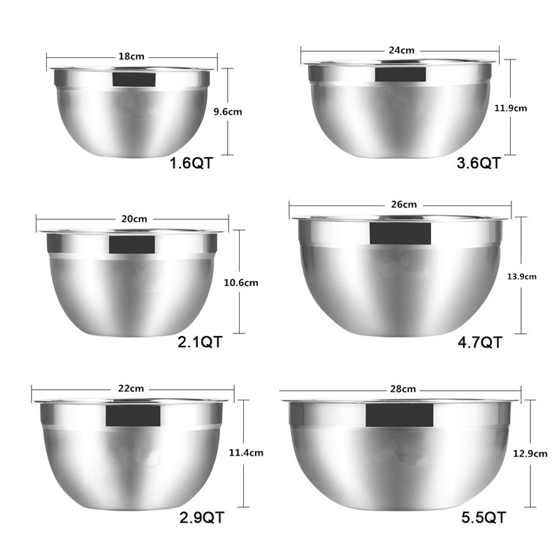 6 pcs stainless steel mixing bowls whisking bowls set mixing bowls for salad cooking for kitchen