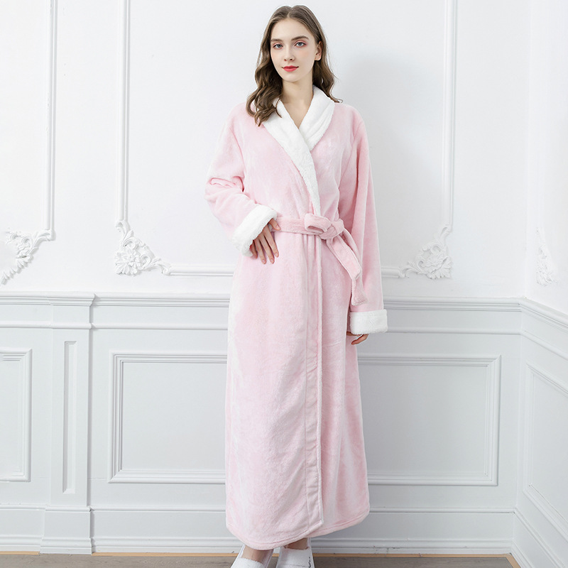 Couple Winter Long Coral Fleece Bathrobe Kimono Warm Flannel Bathrobes Men and Women Robes
