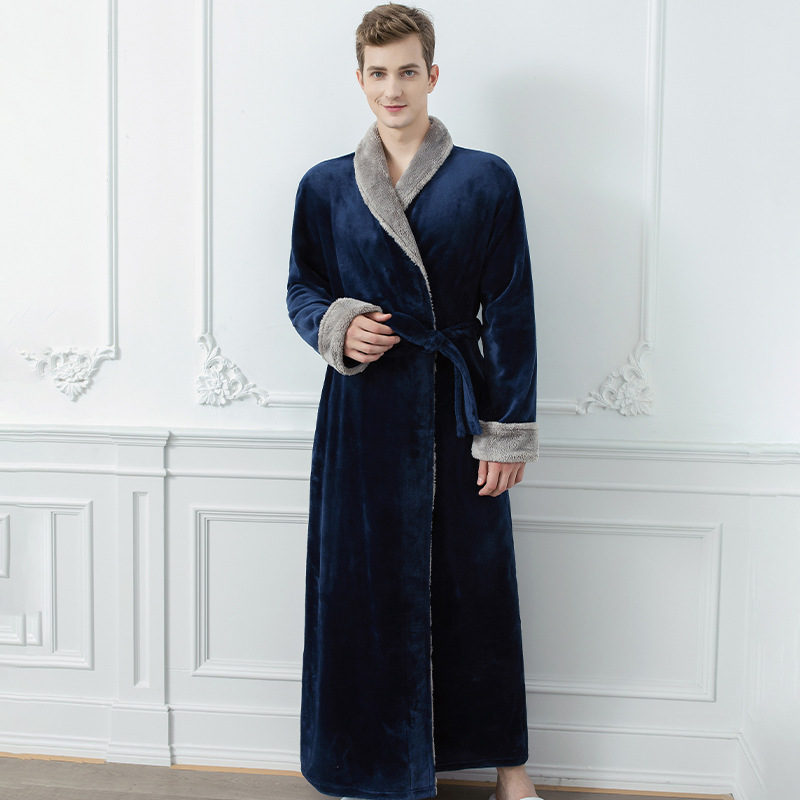 Couple Winter Long Coral Fleece Bathrobe Kimono Warm Flannel Bathrobes Men and Women Robes