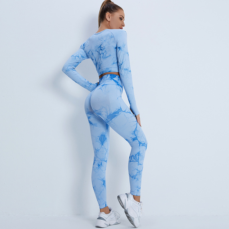 Yoga Set Sexy Female Tracksuit Tie-dye Sportswear High Waist Athletic Leggings Workout Bra Tight