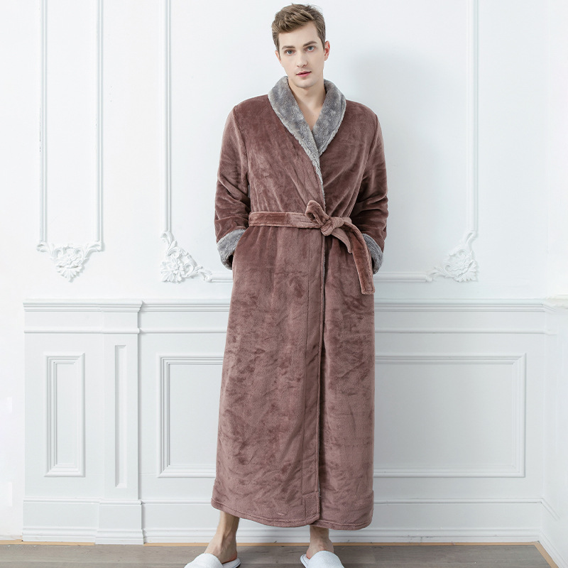 Couple Winter Long Coral Fleece Bathrobe Kimono Warm Flannel Bathrobes Men and Women Robes
