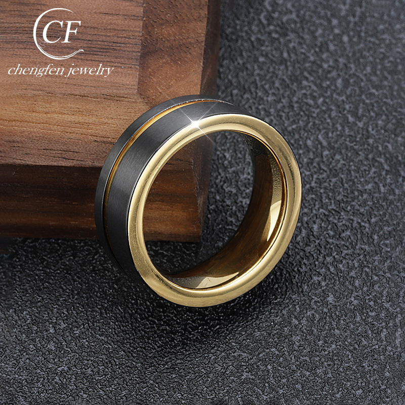 Fashion Gold Beveled Tungsten Wedding Ring For Men Black Brushed Steel Engagement Ring Male