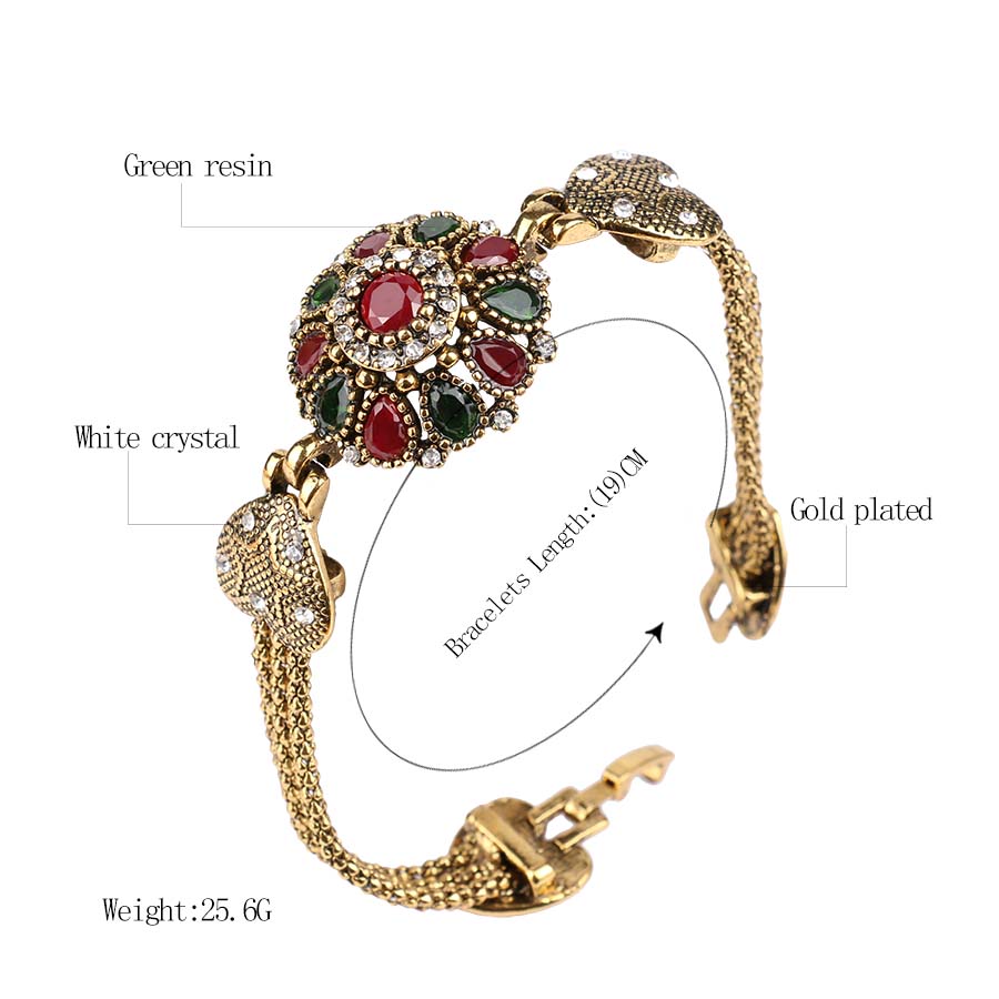 Turkish Bracelet for  Women Red Alloy Resin Golden Color Retro Bohemian Bracelet Roman Jewelry