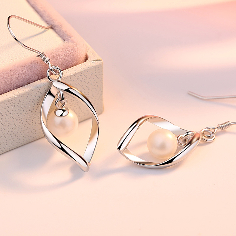 925 sterling silver jewelry,temperament tassel earrings simple fashion twisted pearl earrings