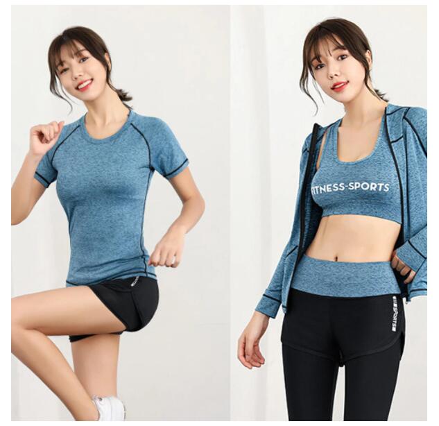 5PCS Seamless Women  Workout Sportswear Gym Clothing Running Clothing Fitness Long Sleeve Crop