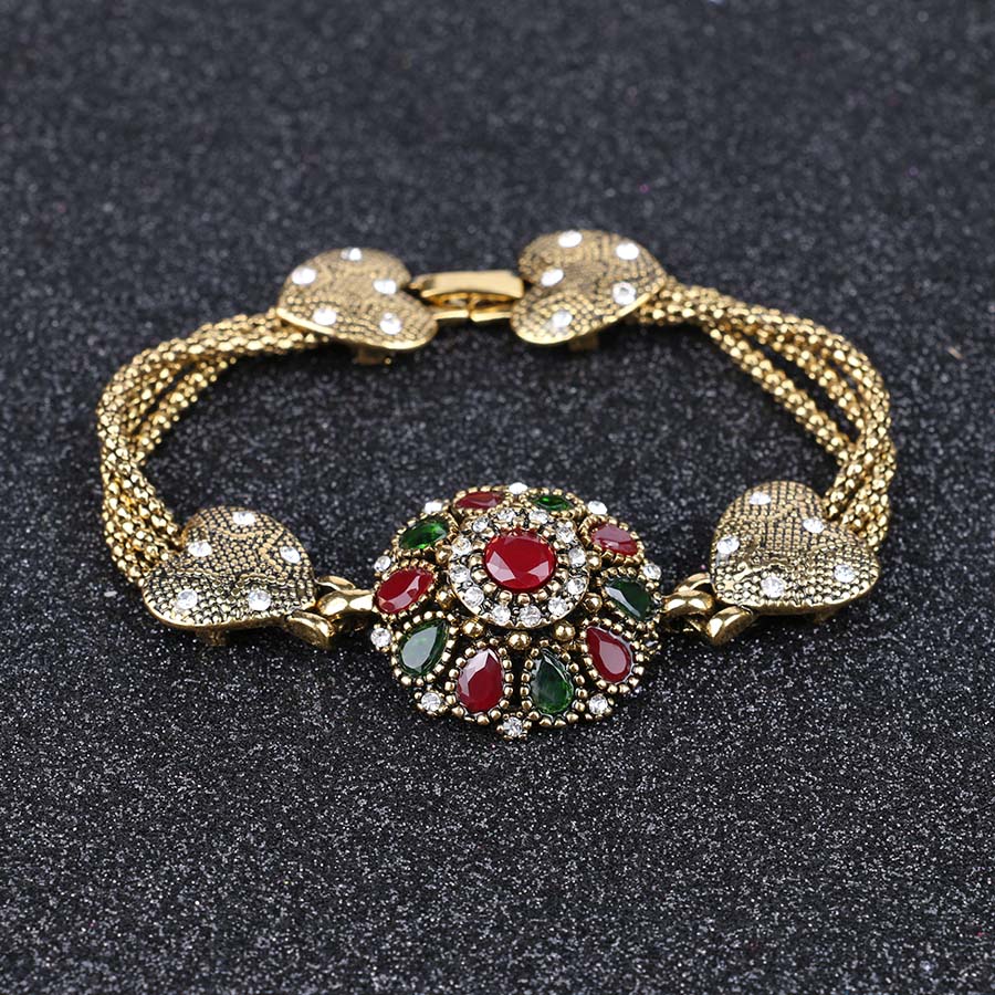 Turkish Bracelet for  Women Red Alloy Resin Golden Color Retro Bohemian Bracelet Roman Jewelry