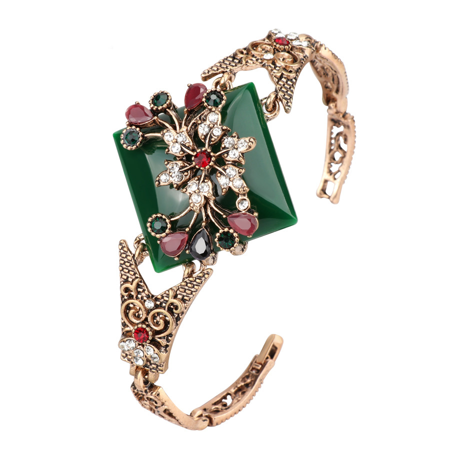 Bracelet for women green, vintage jewelry, antique gold color, turkish party bracelets jewelry