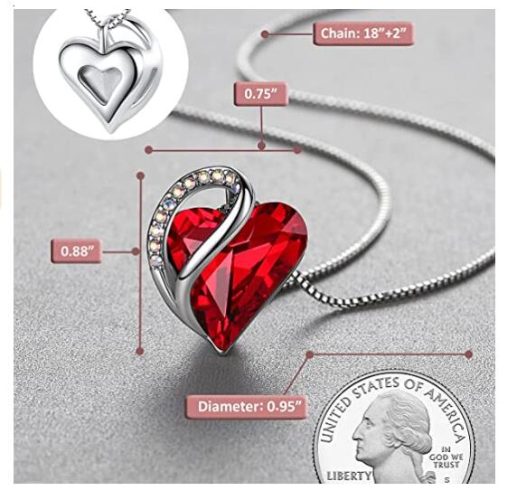 Pendant Necklace with Birthstone Crystals for 12 Months, Jewelry Gifts for Women