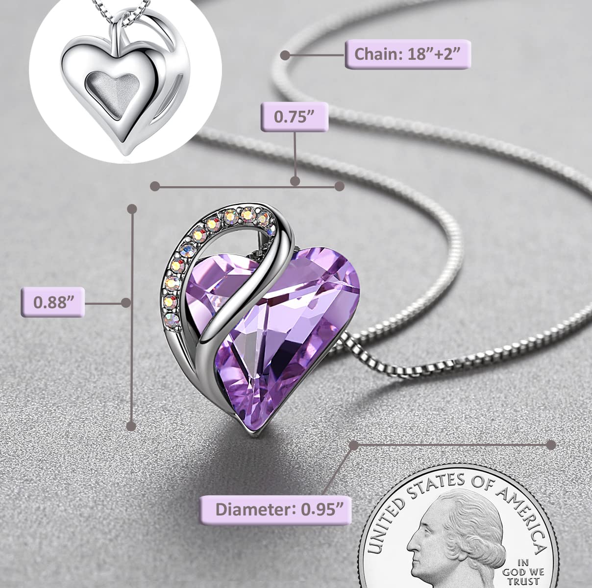 Pendant Necklace with Birthstone Crystals for 12 Months, Jewelry Gifts for Women