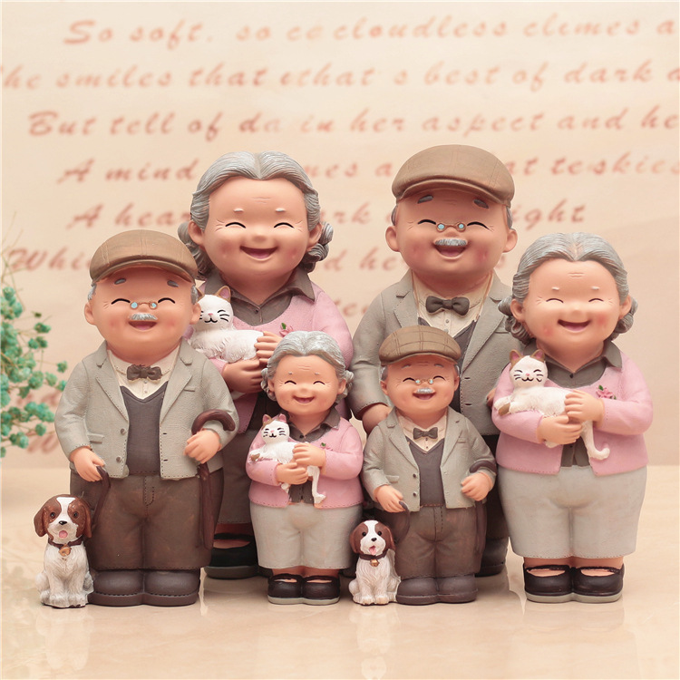 Love is accompanied by a leisurely old man, old lady,  creative decorations ornaments