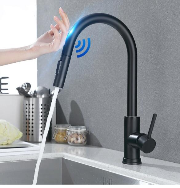 Stainless Steel Kitchen Sink Faucets Mixer Smart Touch Sensor Pull Out Hot Cold Water Mixer Tap