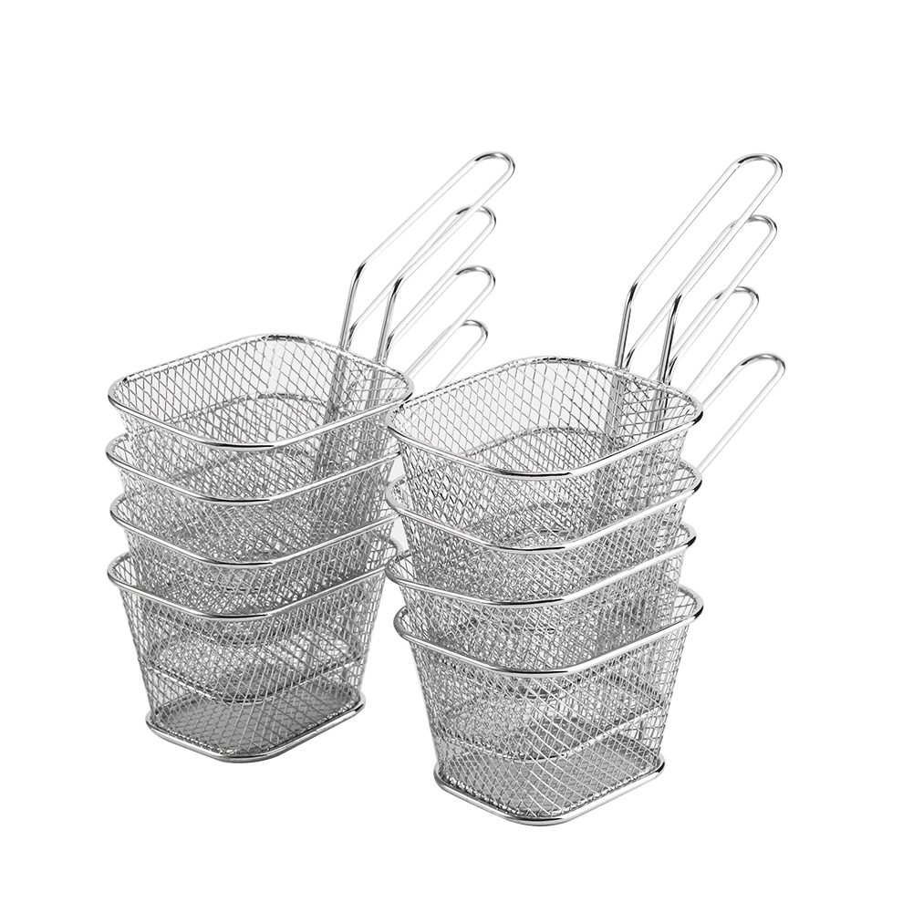 8pcs stainless steel chips deep fry baskets presentation food strainer tool kitchen basket tool