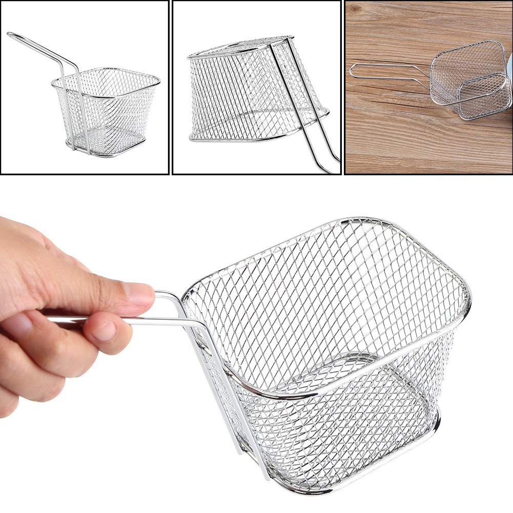 8pcs stainless steel chips deep fry baskets presentation food strainer tool kitchen basket tool