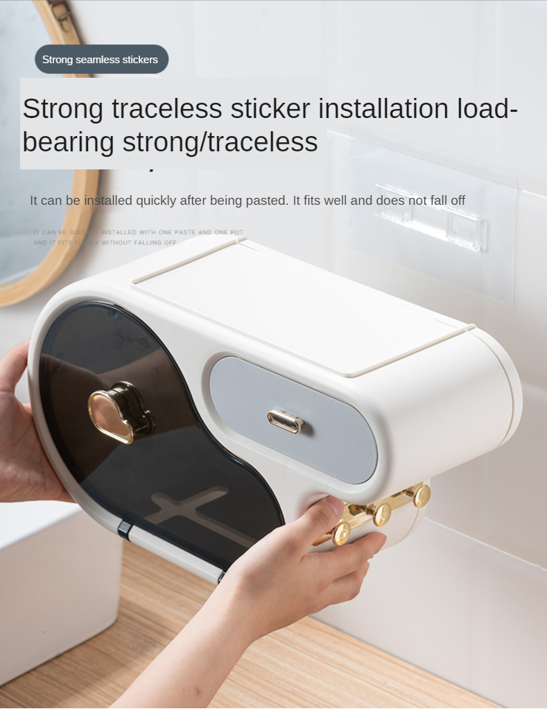 Wall Mount Toilet Roll Paper Tube Holder Shelf Tissue Box Cover Multifunction Bathroom Accessories
